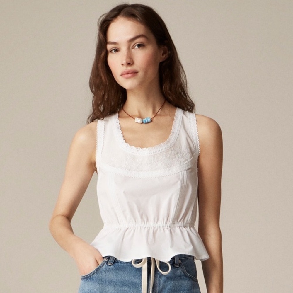 J. Crew Flutter-hem Tank in Cotton Poplin - White